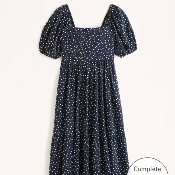 Abercrombie & Fitch Dresses & Skirts - NWT Abercrombie & Fitch Poplin Puff Sleeve Midi Dress - Navy and White Polka